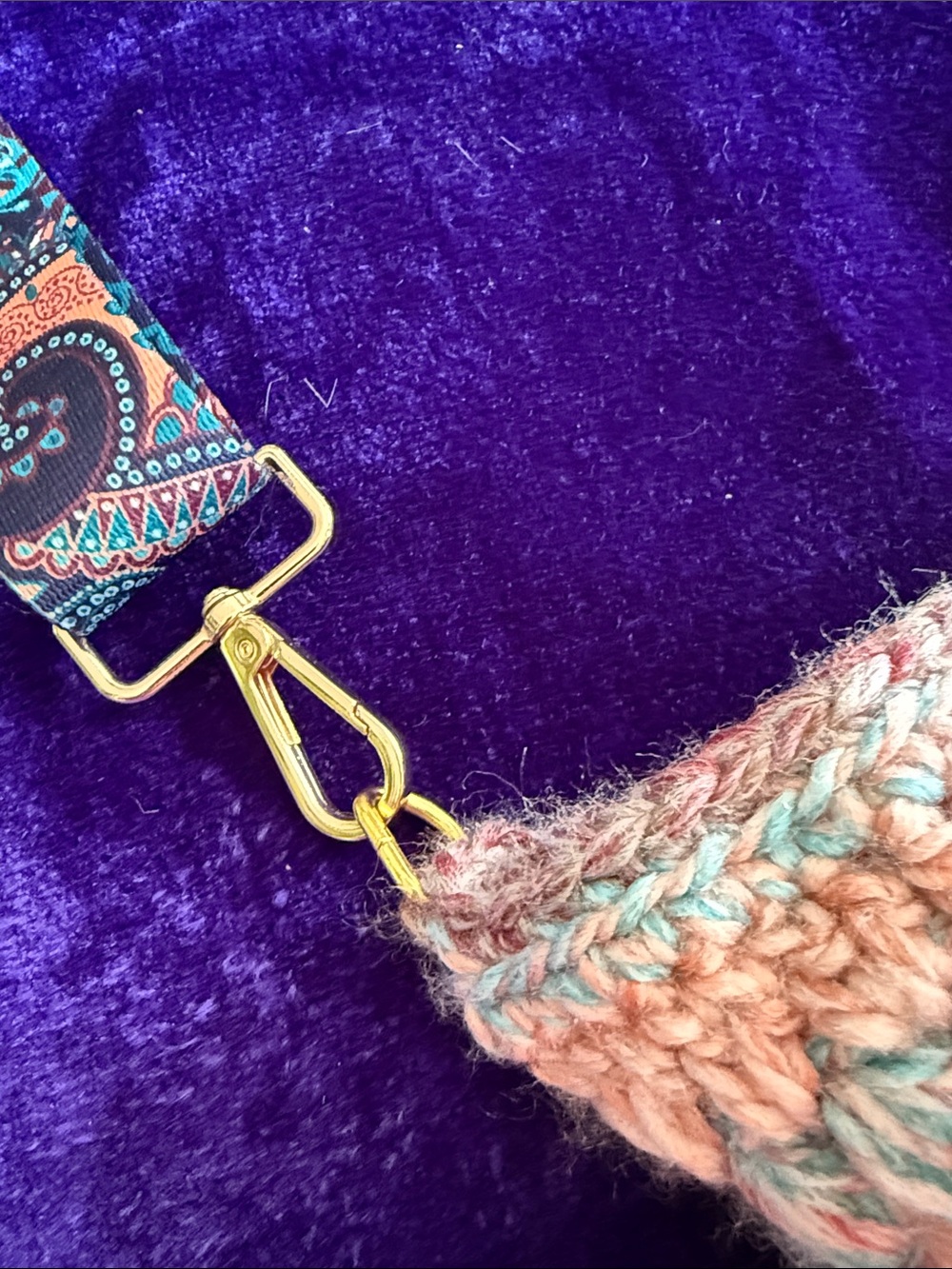 Handmade Multicolor Crochet Crossbody Bag with Patterned paisley Strap - Picture 2 of 8